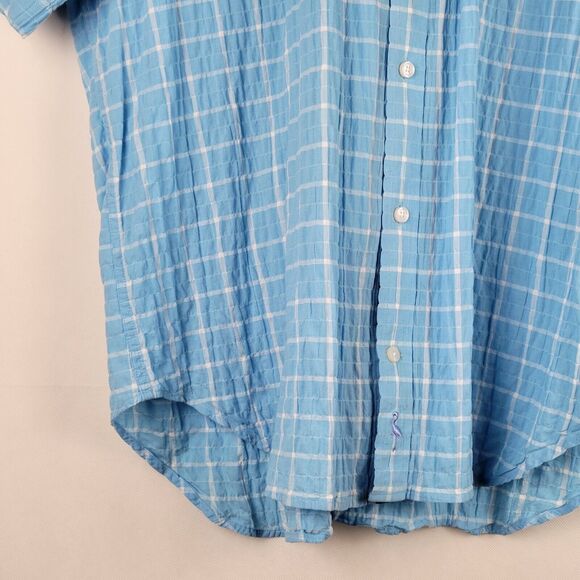 Taylor Byrd Shirt Mens XL Blue Plaid Seersucker Short Sleeve Button Down Preppy - Picture 5 of 10